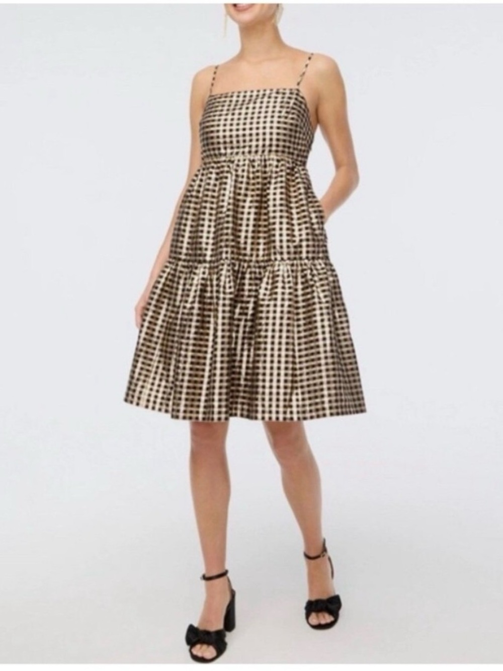 J. Crew Lurex Metallic Thread Gingham Tiered Mini Dress Size 4